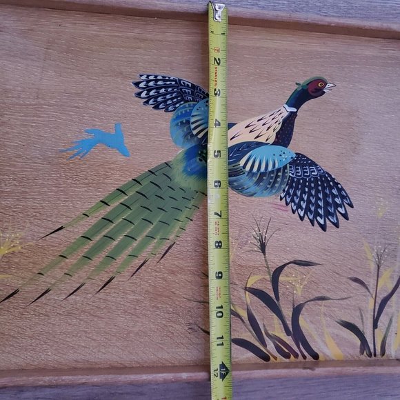 Woodware Like Serving Tray Platter Pheasant Scene Handles Rectangle - Picture 3 of 12